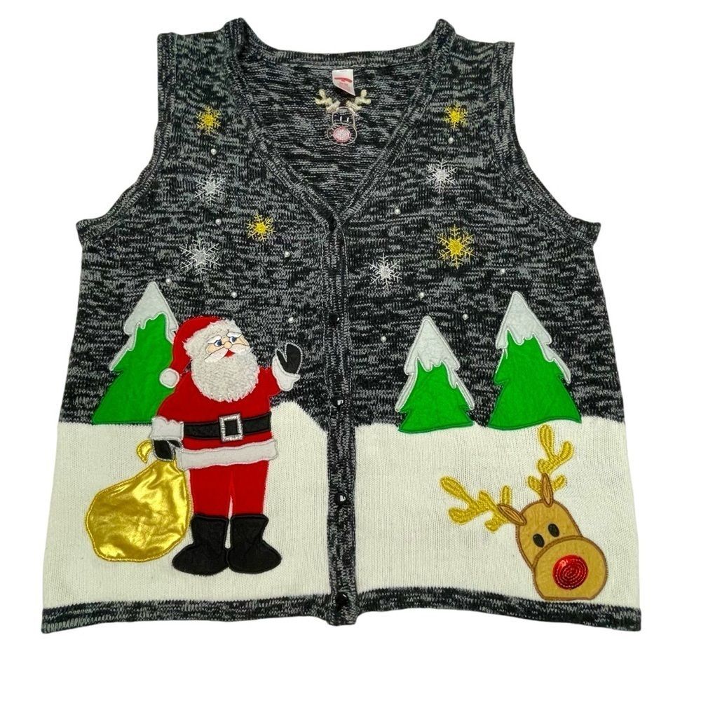 Holiday Time Christmas Sweater Vest Santa and Rudolph Size XL (16-18)
